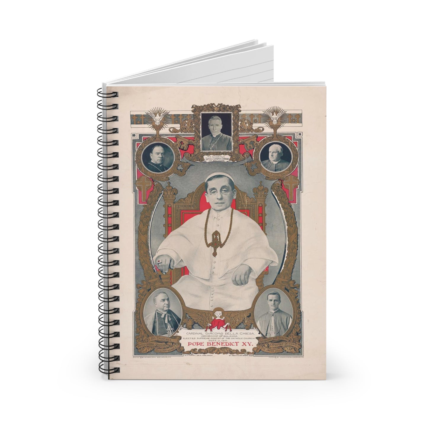 Pope Benedict XV: Cardinal Giacomo Della Chiese, Archbishop of Bologna, Elected Supreme Pontiff of the Catholic Church, September 3, 1914 Spiral Bound Ruled Notebook with Printed Cover