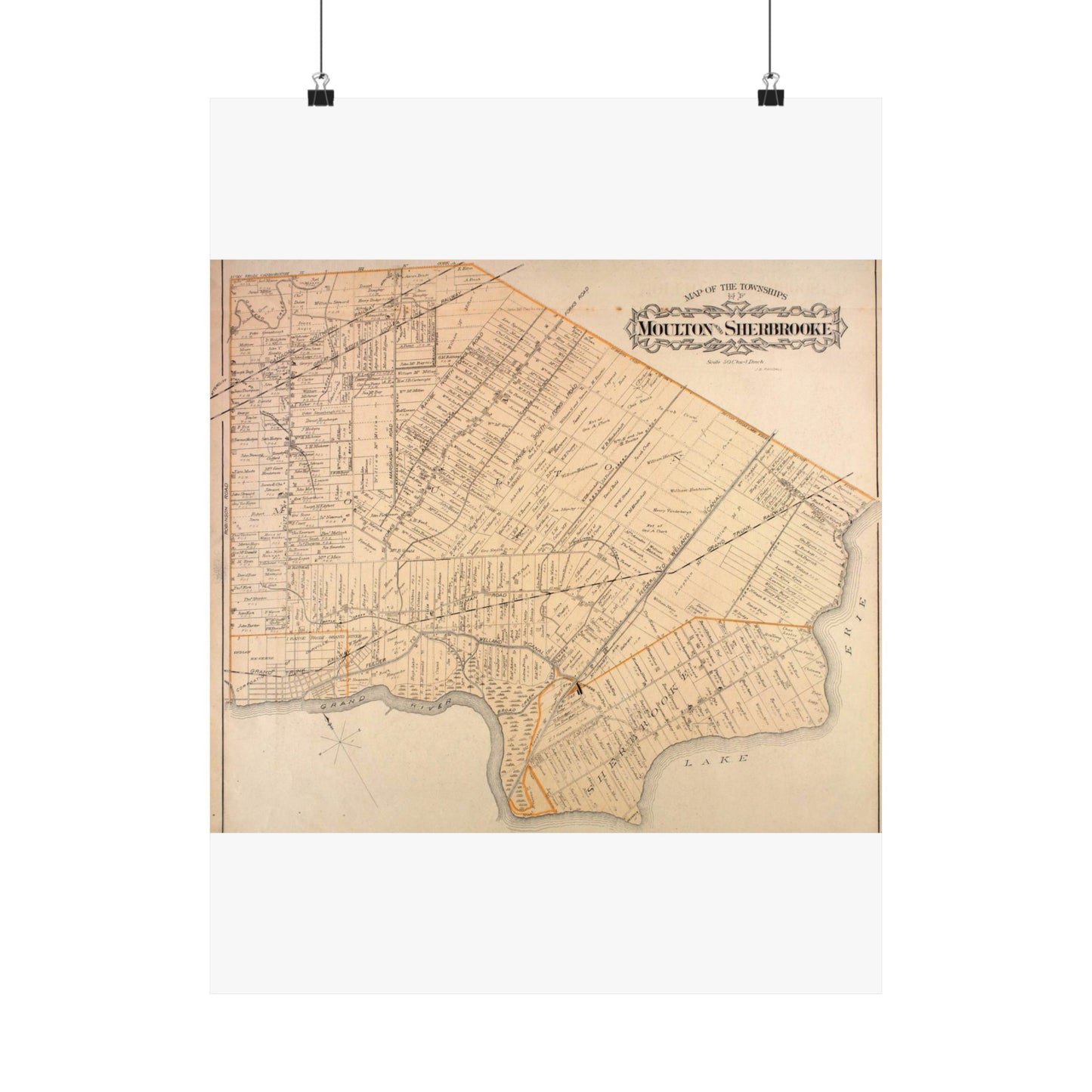 Townships of Moulton and Sherbrooke, Haldimand County, Ontario, 1880 High Quality Matte Wall Art Poster for Home, Office, Classroom