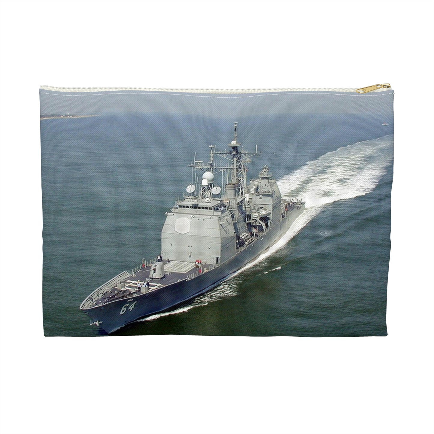 Aerial port bow view of the guided missile cruiser USS GETTYSBURG (CG 64) underway off Fort Story, Virginia Large Organizer Pouch with Black Zipper