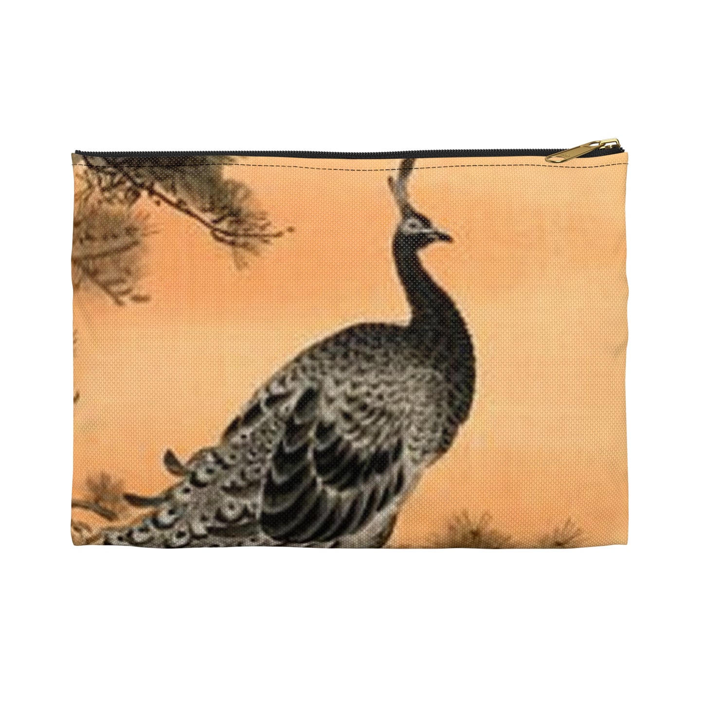 Koson - peacock-and-hen, Ohara Koson Large Organizer Pouch with Black Zipper