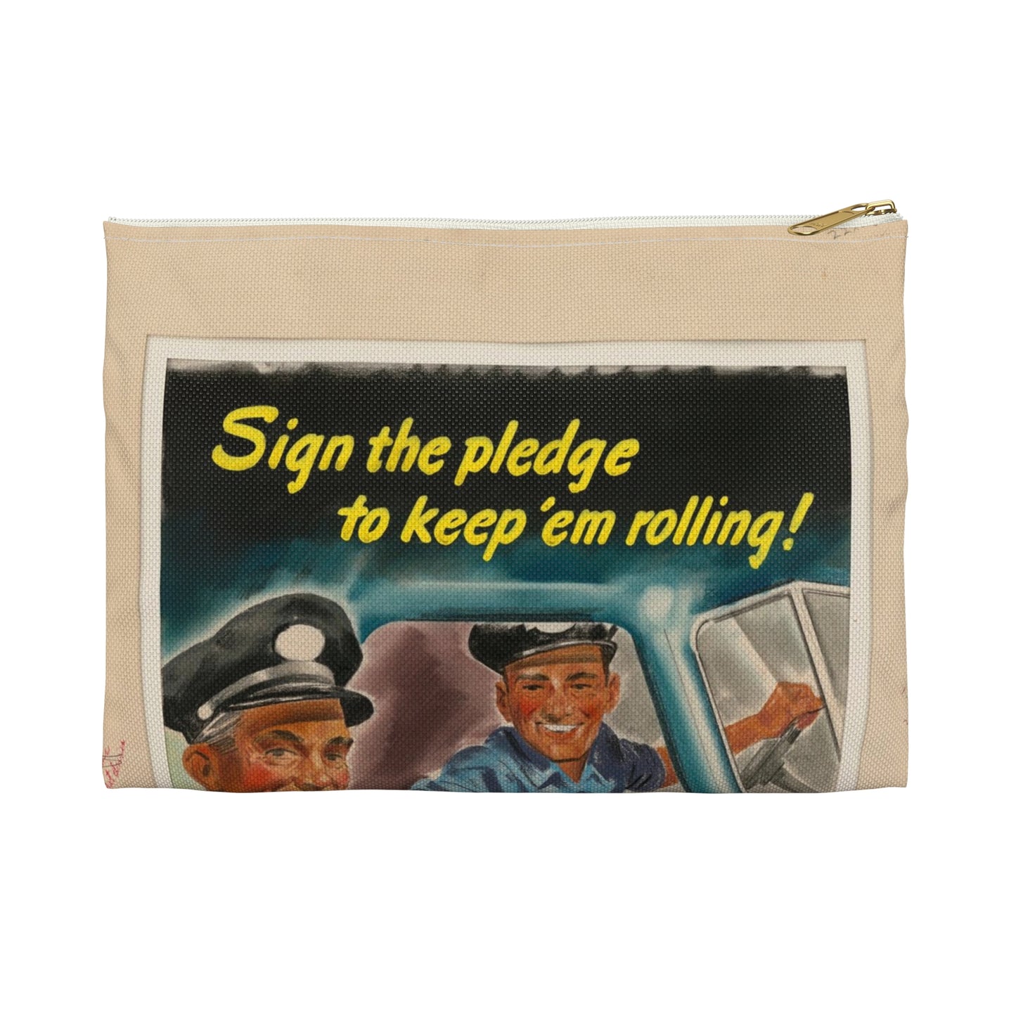 Sign the pledge to keep'em rolling! U.S. Truck Conservation Corps - U.S. Office of Defense Transportation Large Organizer Pouch with Black Zipper