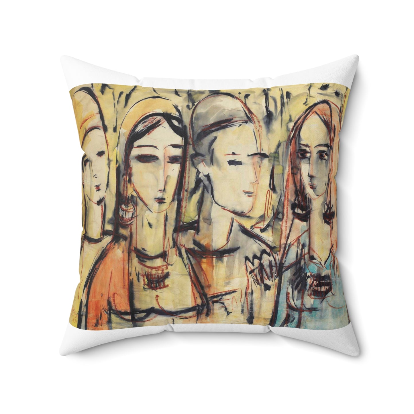 Sans titre - A painting of a group of women standing next to each other Decorative Accent Square Pillow