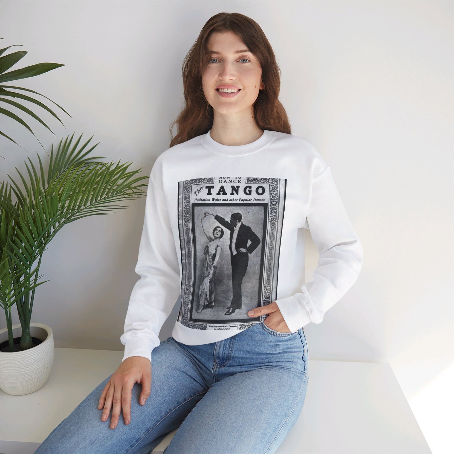 The tango as standardized and taught by the representative dancing masters of the North American continent; tango two-step, hesitation waltz, Boston glide, one-step White Heavy Blend Adult Crew Neck SweatShirt