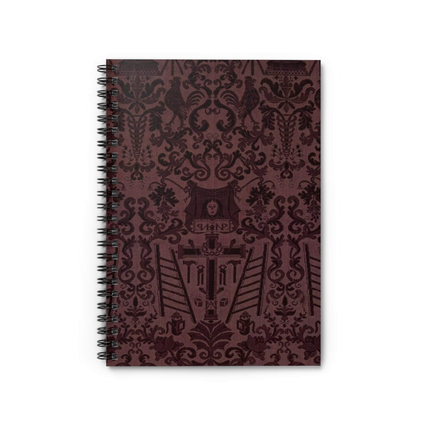 Length of velvet with Instruments of the Passion Spiral Bound Ruled Notebook with Printed Cover