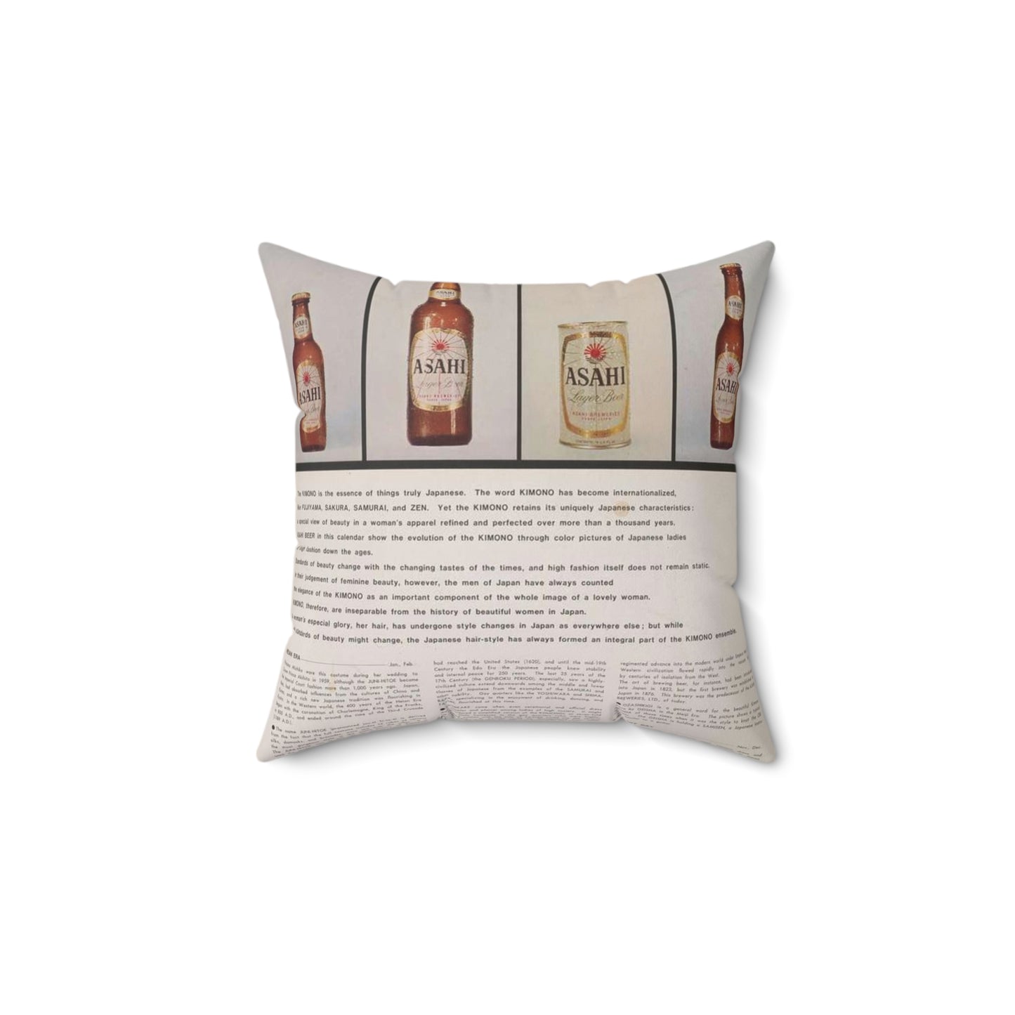 Japanese kimono past & present, calendar 1963, Asahi beer Decorative Accent Square Pillow