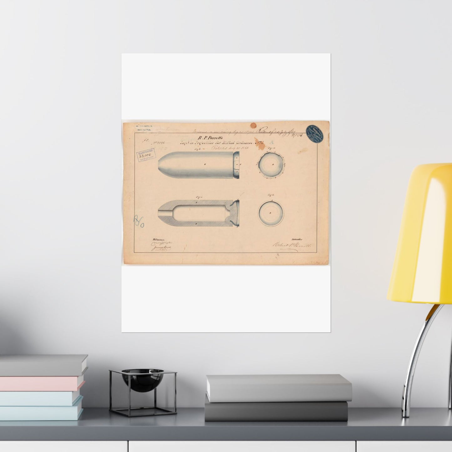 Patent drawing - Drawing of Improvement in Projectiles for Rifled Ordnance Public domain  image High Quality Matte Wall Art Poster for Home, Office, Classroom