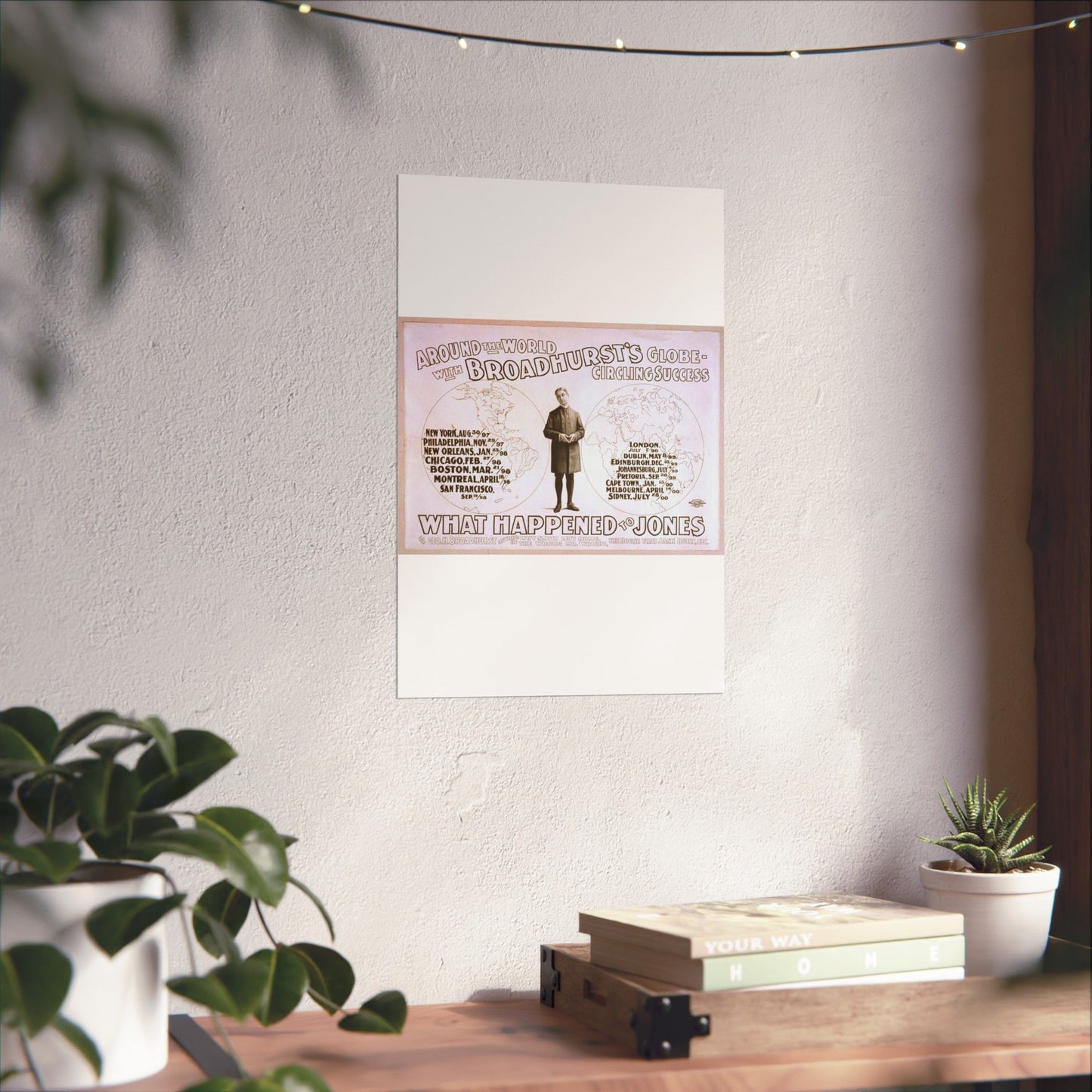 Around the world with Broadhurst's globe-circling success, What happened to Jones by George H. Broadhurst, author of Why Smith left home, The wrong Mr. Wright, The house that Jack built, etc. High Quality Matte Wall Art Poster for Home, Office, Classroom
