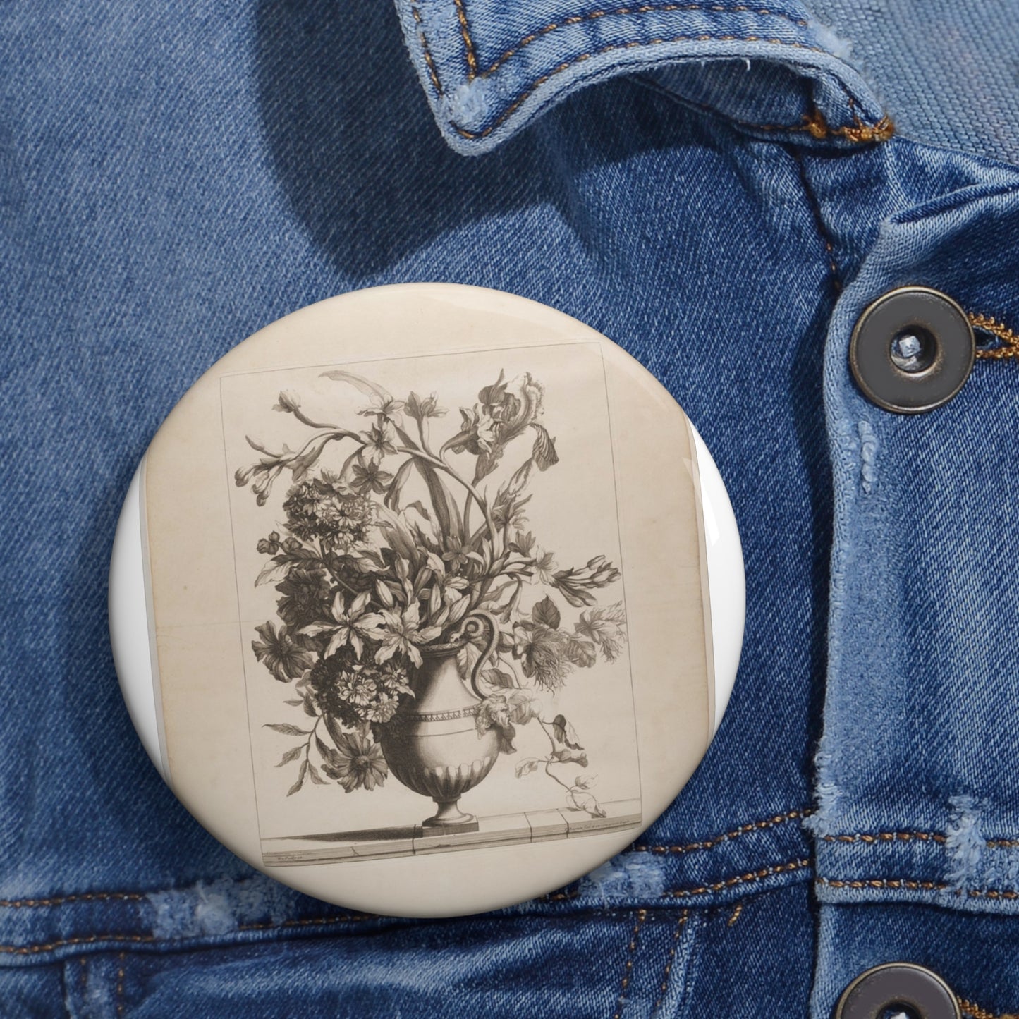 Jean Baptiste Monnoyer - Flowers in a Vase Pin Buttons with Crisp Design