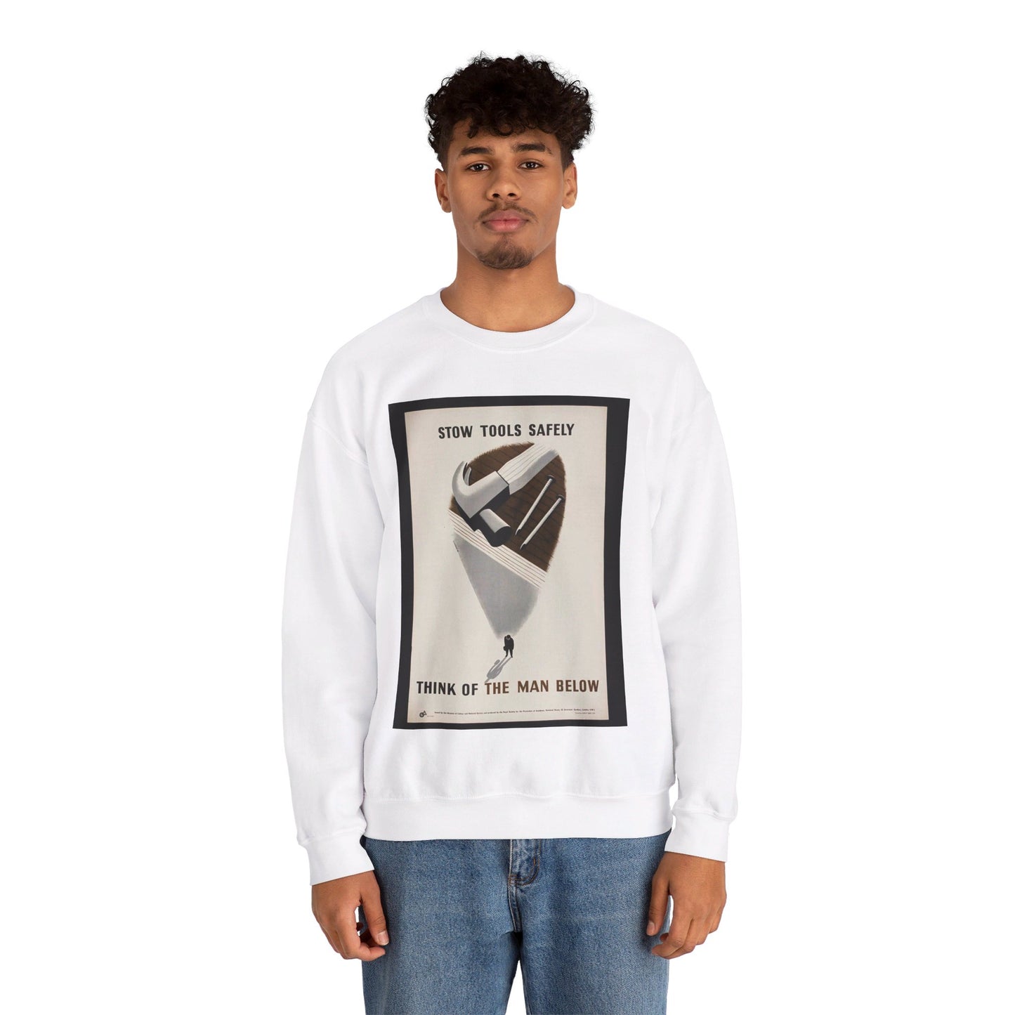 Stow Tools Safely Tom Eckersley White Heavy Blend Adult Crew Neck SweatShirt