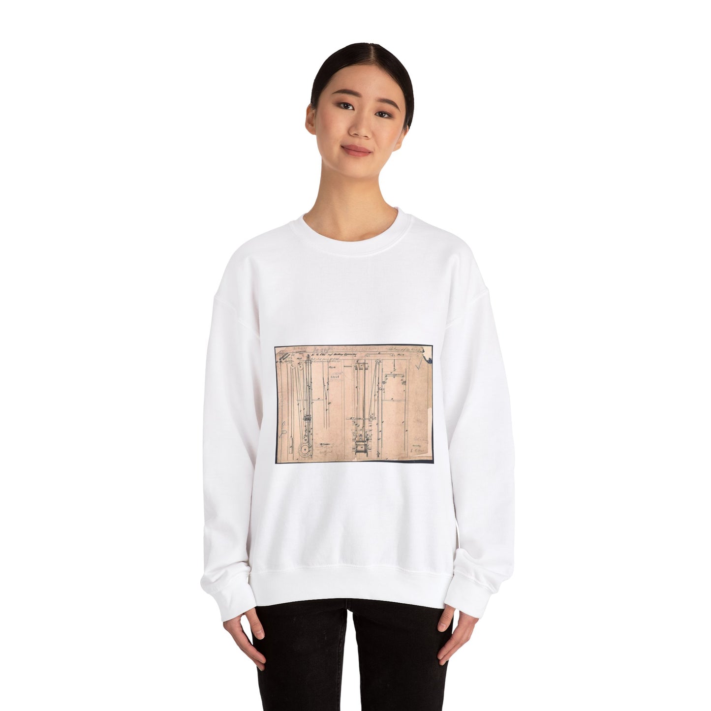 Patent drawing - Elisha Otis's Elevator Public domain  image White Heavy Blend Adult Crew Neck SweatShirt