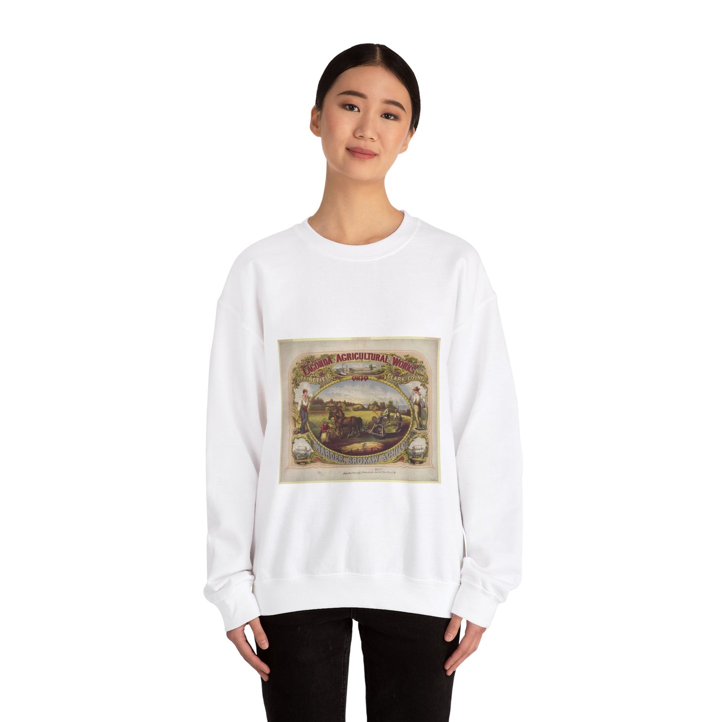 Lagonda Agricultural Works, Springfield, Clark County, Ohio, Warder, Brokaw & Child / E. Forbes, del. ; lith. of G.W. Lewis, N.Y. White Heavy Blend Adult Crew Neck SweatShirt
