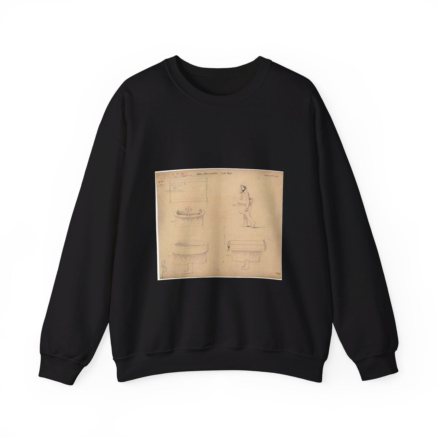 Patent drawing - Drawing of a Life Boat Public domain  image Black Heavy Blend Adult Crew Neck SweatShirt
