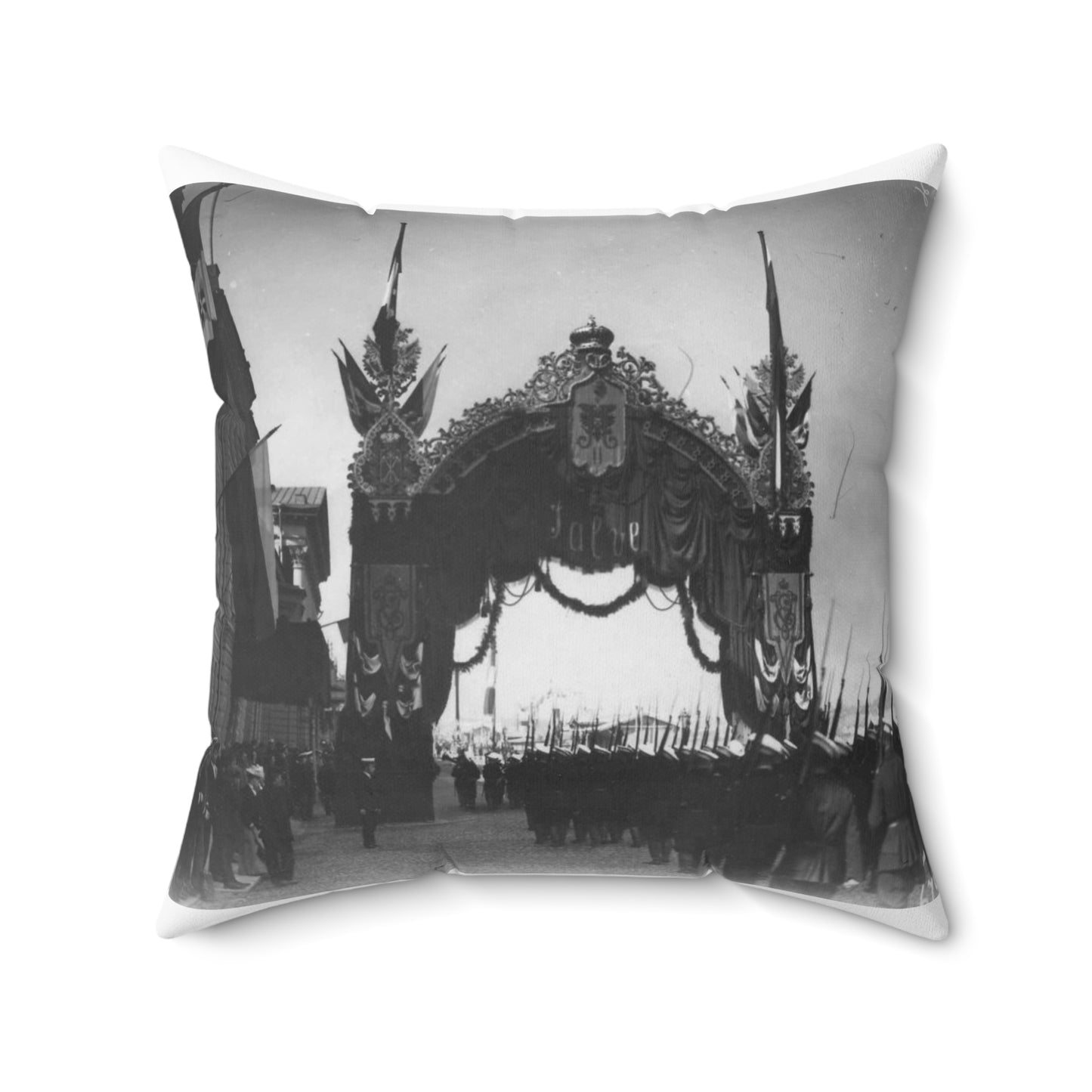 Triumphal gate built for a Visit of the Italian King Victor Emmanuel III to Russia, 1902. Decorative Accent Square Pillow