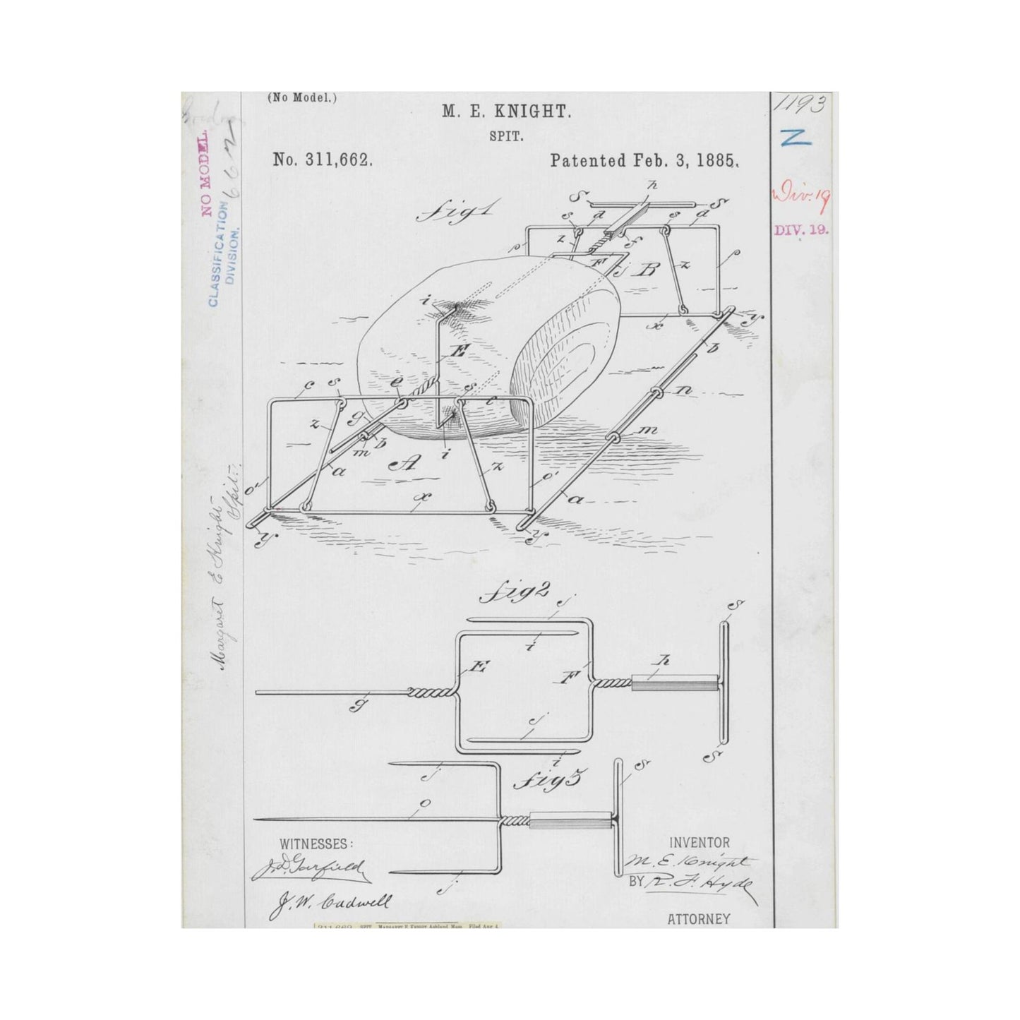 Patent drawing - for M. E. Knight's Spit Public domain  image High Quality Matte Wall Art Poster for Home, Office, Classroom