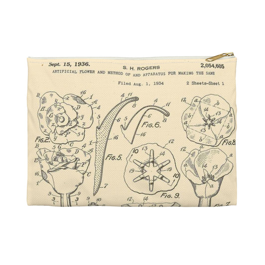 Patent Case File No. 2,054,605, Artificial Flower and Method of and Apparatus for Making the Same, Inventor- Stewart H. Rogers. - DPLA - ffbbbc6a0556e6406954e2be06fe50d6 (page 6) Large Organizer Pouch with Black Zipper