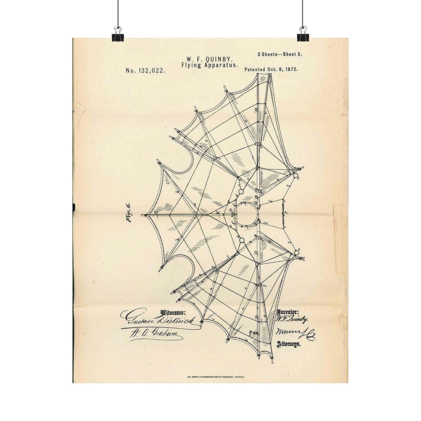 Patent Case File No. 132,022, Flying Apparatus, Inventor- Watson F. Quinby - DPLA - 1408d735868117dc44f964123674e332 (page 32) High Quality Matte Wall Art Poster for Home, Office, Classroom