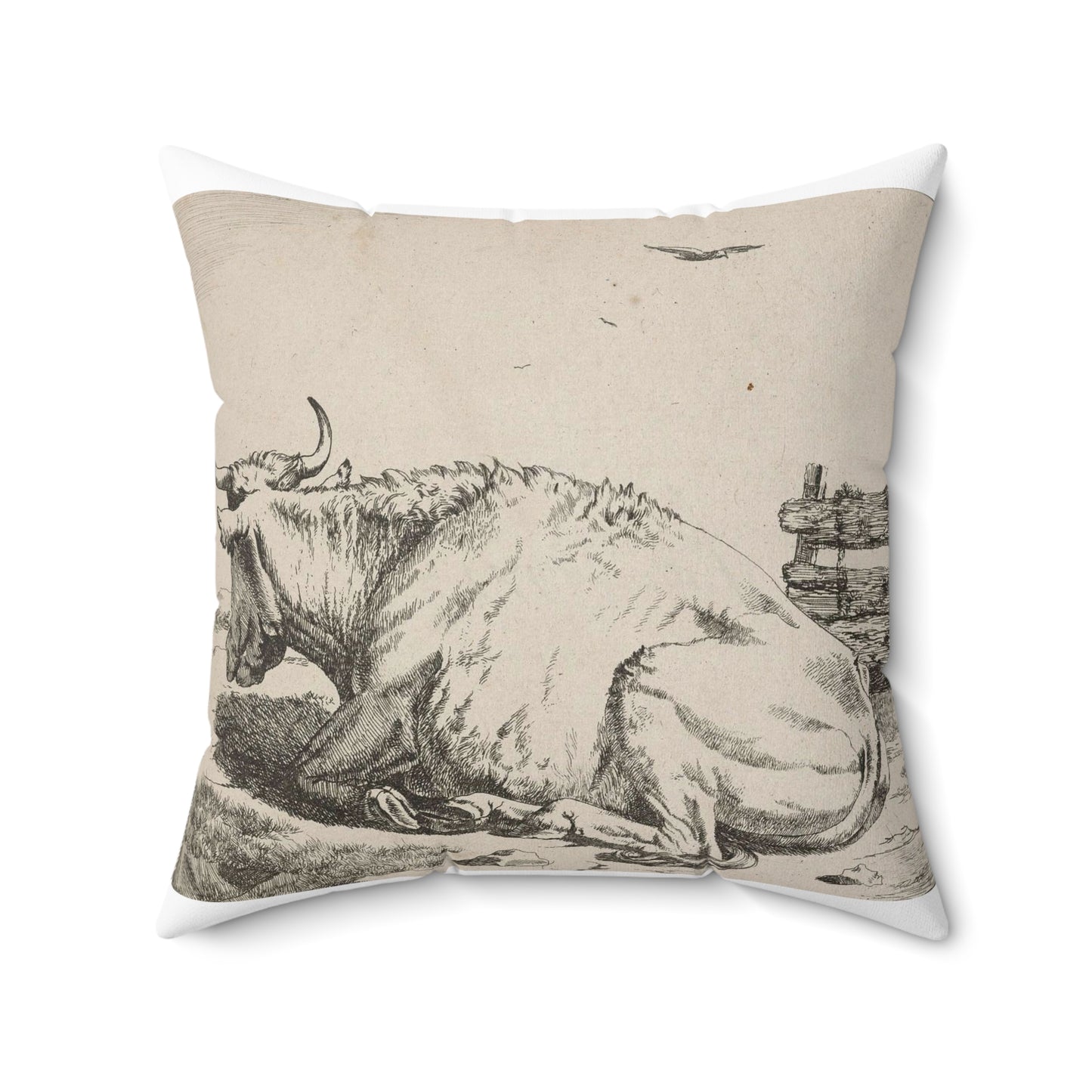 Another series of cows. Plate 3: A recumbent cow, in profile to left. Decorative Accent Square Pillow