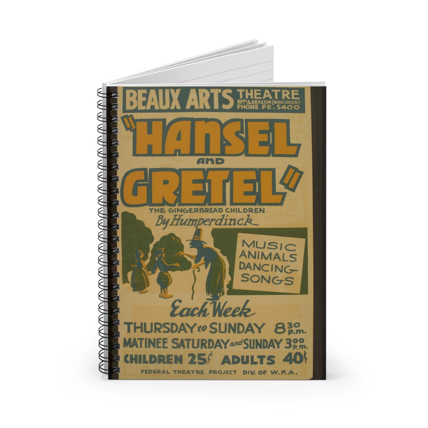 "Hansel and Gretel," the gingerbread children by Humperdinck Music, animals, dancing, songs. Spiral Bound Ruled Notebook with Printed Cover