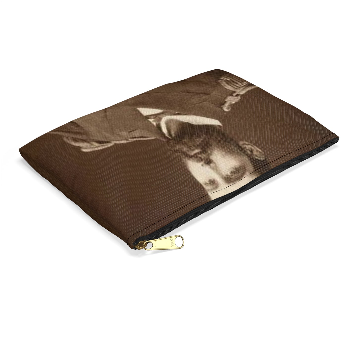 Foto A.Prat - A black and white photo of a man in uniform Large Organizer Pouch with Black Zipper