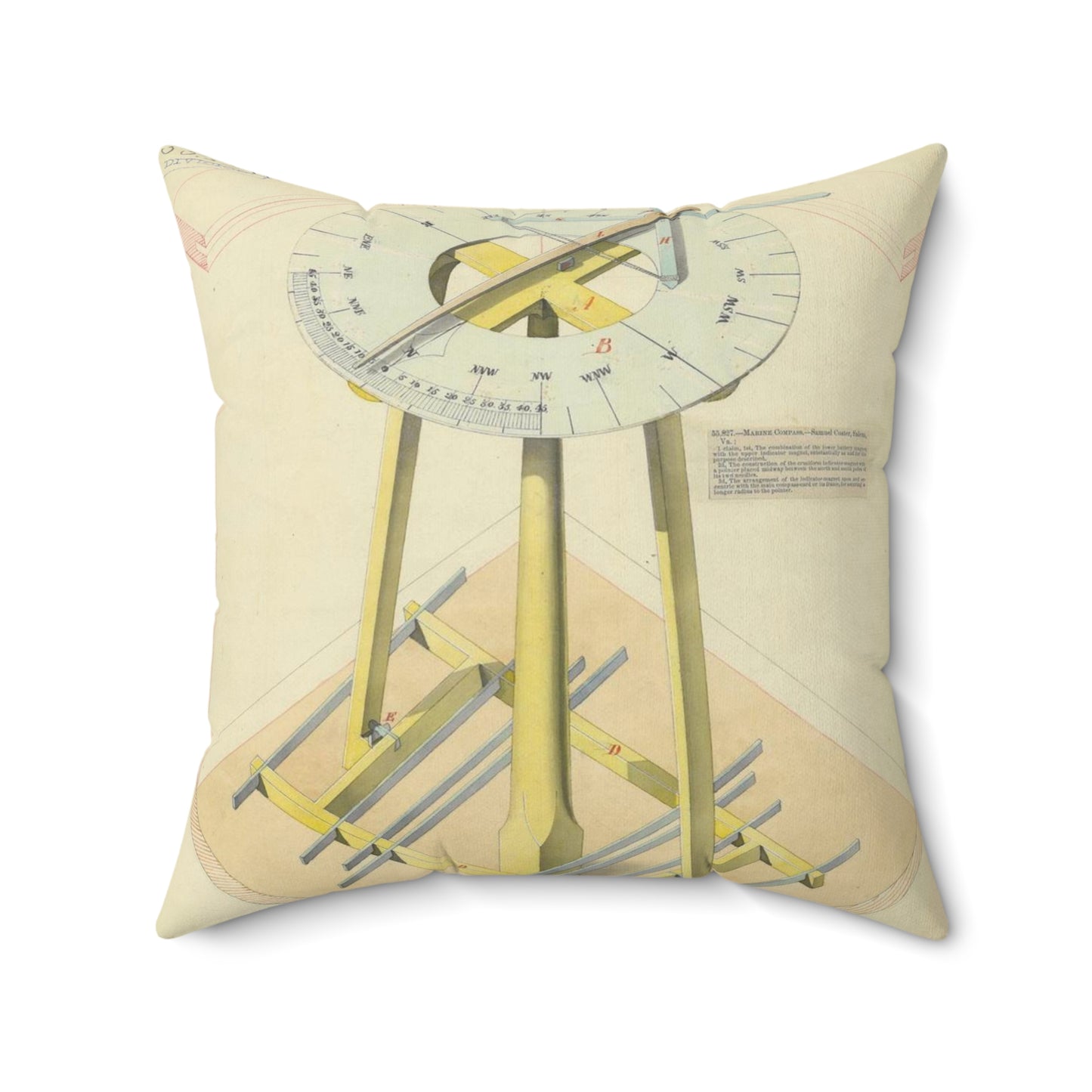 Patent drawing - Drawing of Marine Compasses Public domain  image Decorative Accent Square Pillow