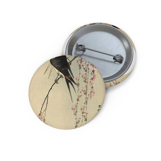 Koson - two-barn-swallows-on-blossoming-cherry, Ohara Koson Pin Buttons with Crisp Design