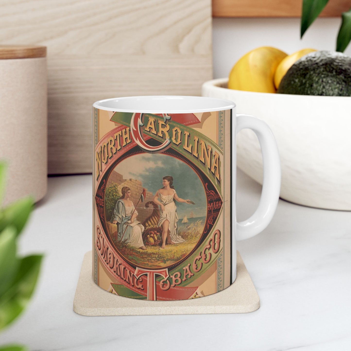 Seal of North Carolina tobacco, Marburg Brothers Beautiful Novelty Ceramic Coffee Mug 11oz