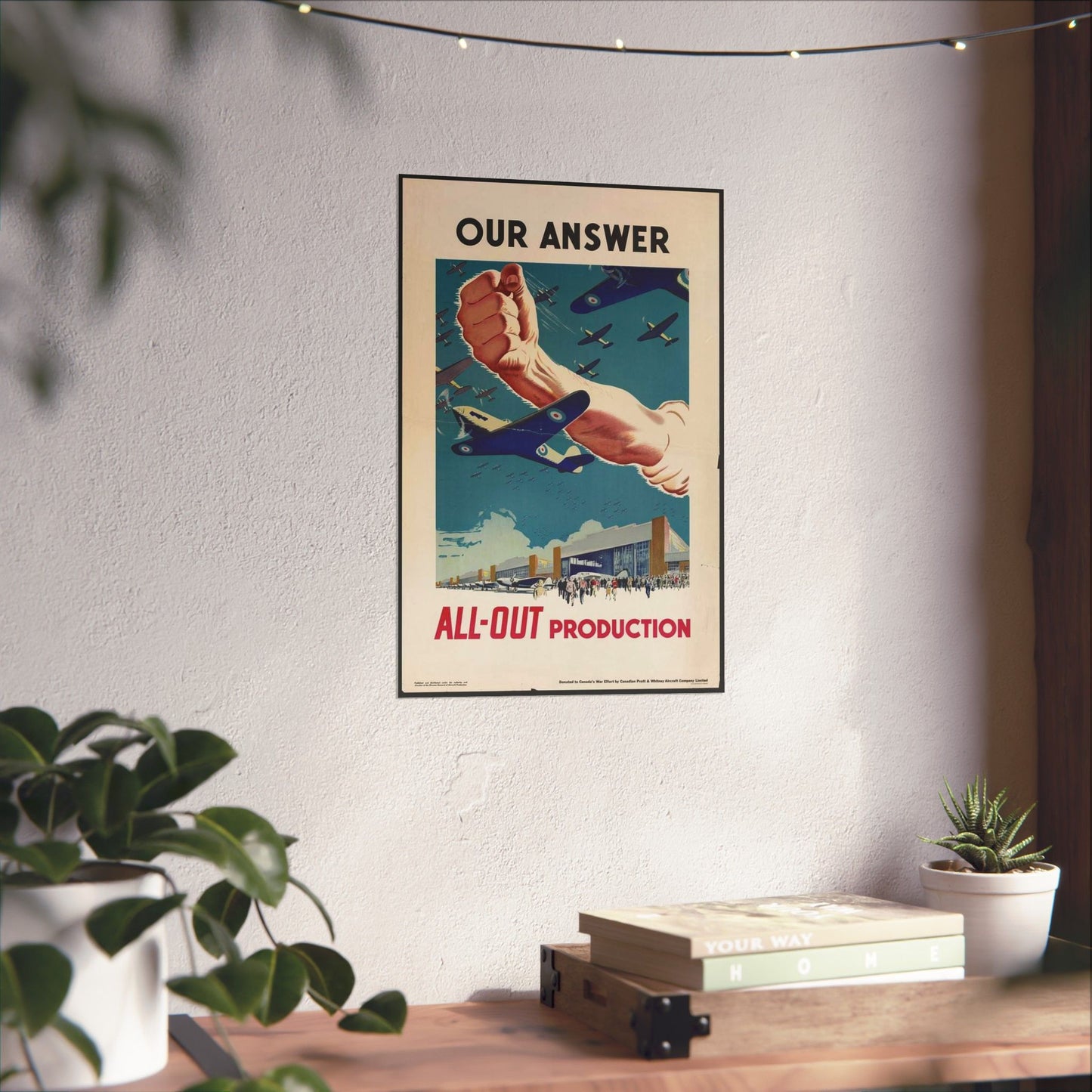 Our Answer All-Out Production, Canada, WWII Propaganda Poster High Quality Matte Wall Art Poster for Home, Office, Classroom