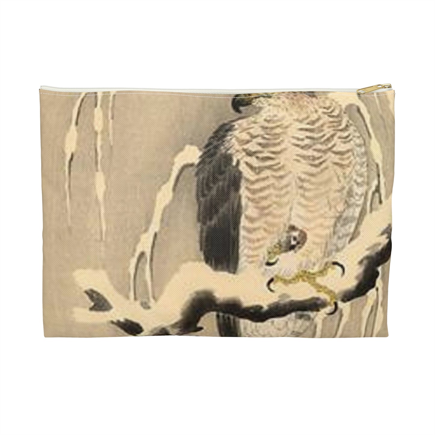 Koson - goshawk-on-snowy-branch, Ohara Koson Large Organizer Pouch with Black Zipper