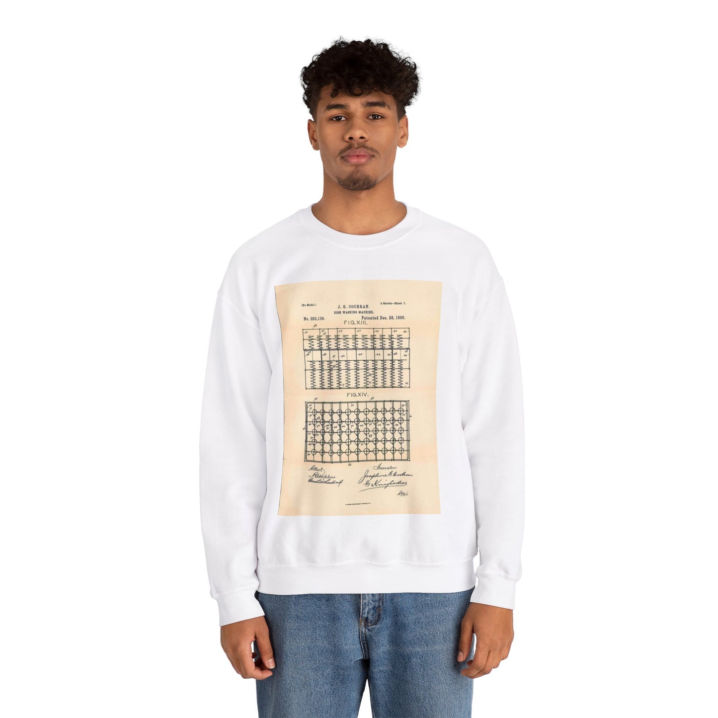 Patent Case File No. 355,139, Dish Washing Machine, Inventor Josephine G. Cochran - DPLA - 1a806ea5879c9a272713bca02da1a760 (page 61) White Heavy Blend Adult Crew Neck SweatShirt