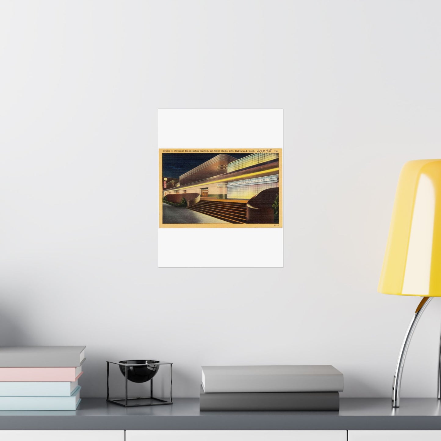 Studio of National Broadcasting System, at night, Radio City, Hollywood, Calif. High Quality Matte Wall Art Poster for Home, Office, Classroom