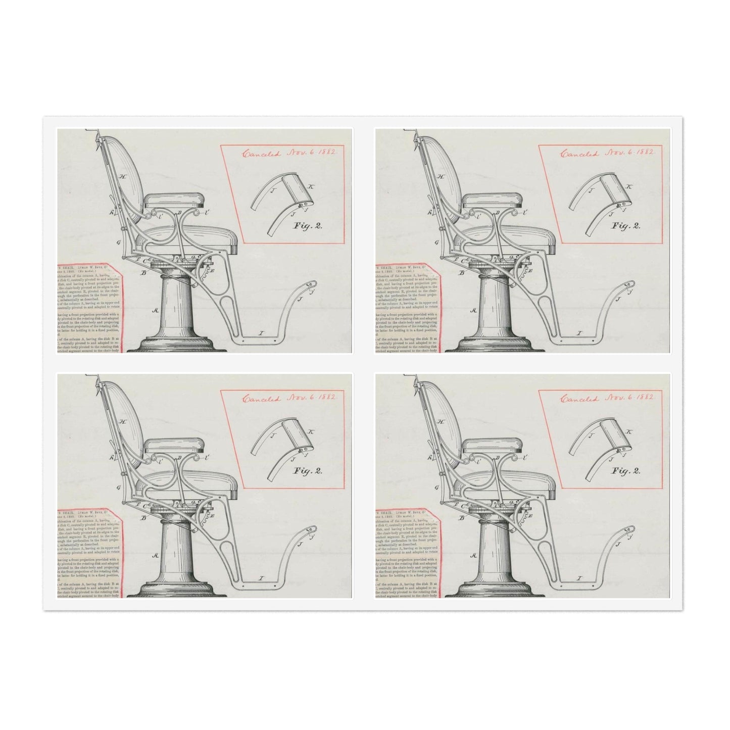 Patent drawing - for L. W. Boys' Barber's Chair Public domain  image Laminated UV Protective Vinyl Stickers