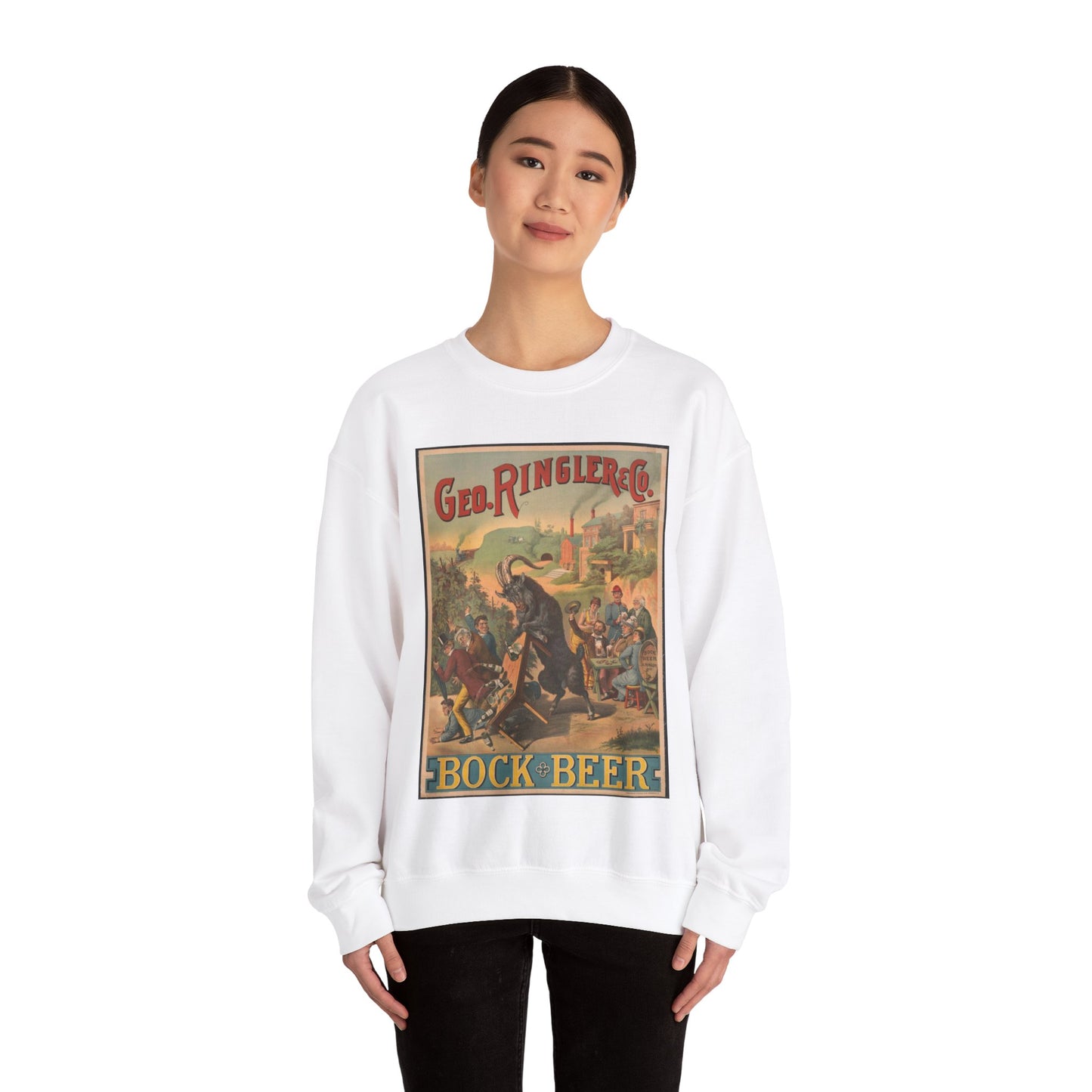 Poster - George Ringler & Co., Bock Beer - Public domain lithograph White Heavy Blend Adult Crew Neck SweatShirt