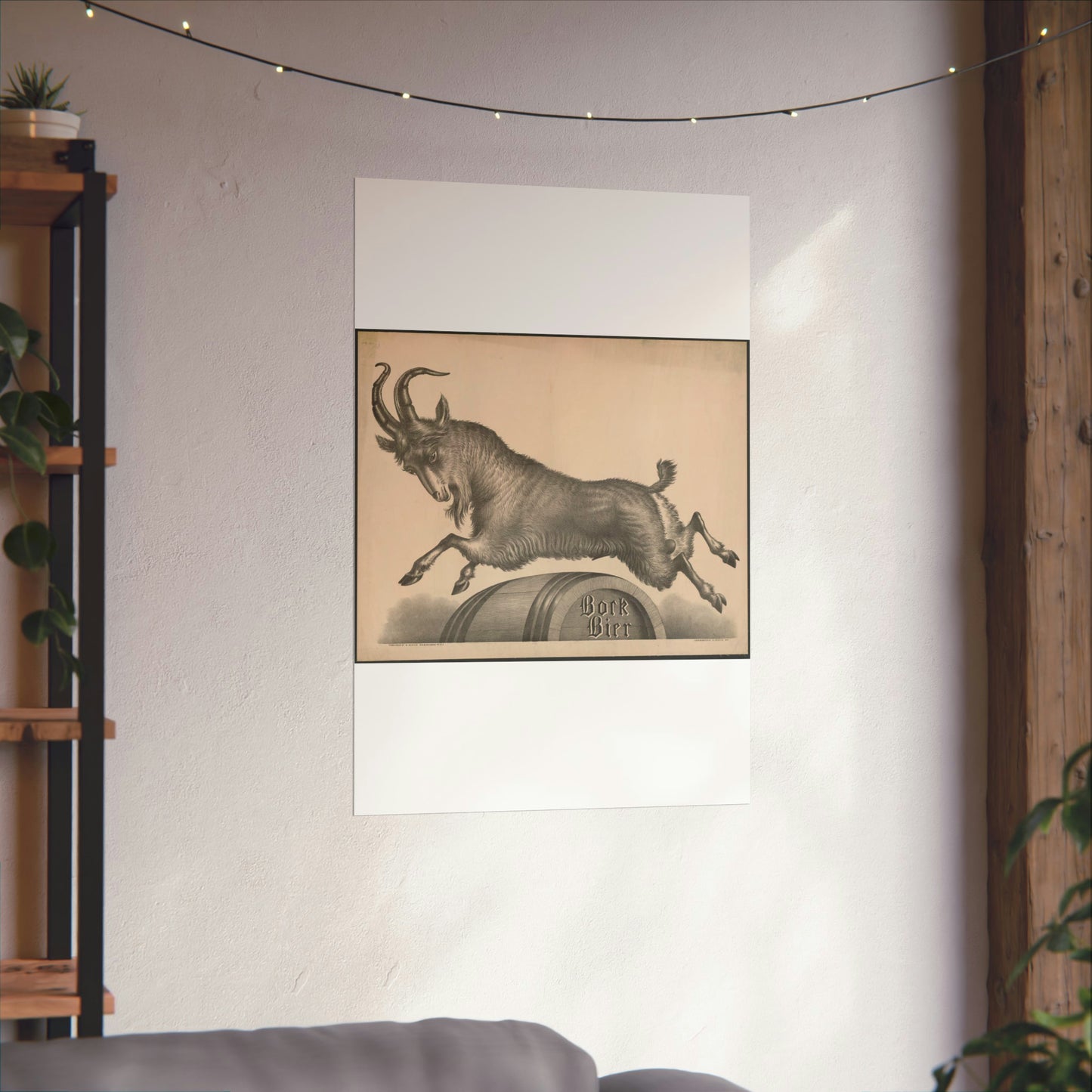 Bock Bier goat jumping over barrel marked with title High Quality Matte Wall Art Poster for Home, Office, Classroom