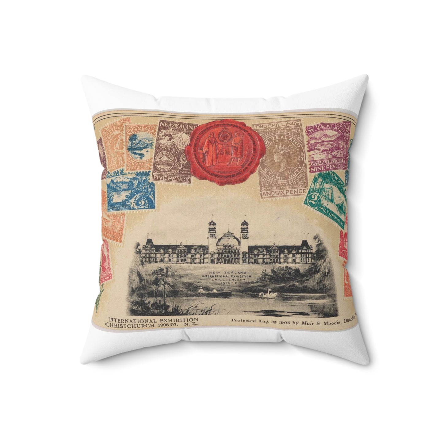 International Exhibition Christchurch 1906/07, N.Z. - Muir & Moodie Decorative Accent Square Pillow