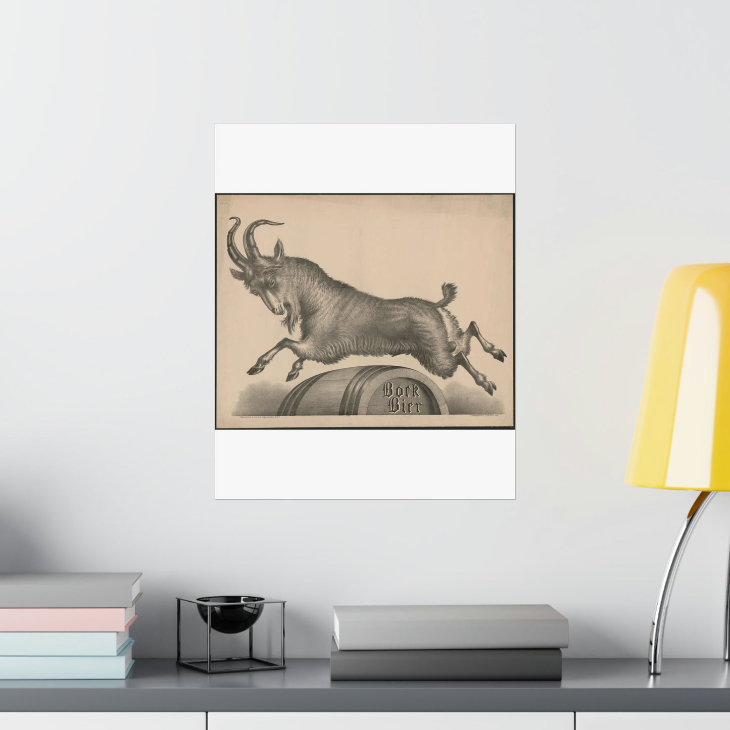 Bock Bier goat jumping over barrel marked with title High Quality Matte Wall Art Poster for Home, Office, Classroom