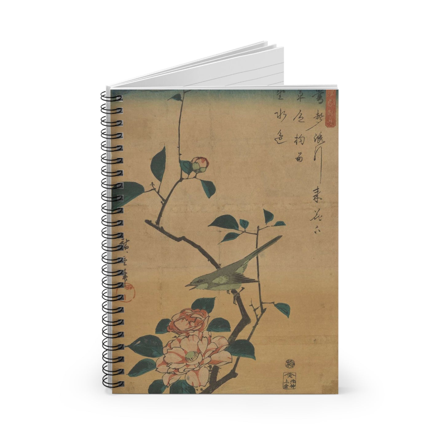 Utagawa Hiroshige - Tsubaki ni uguisu, Ando Hiroshige Spiral Bound Ruled Notebook with Printed Cover