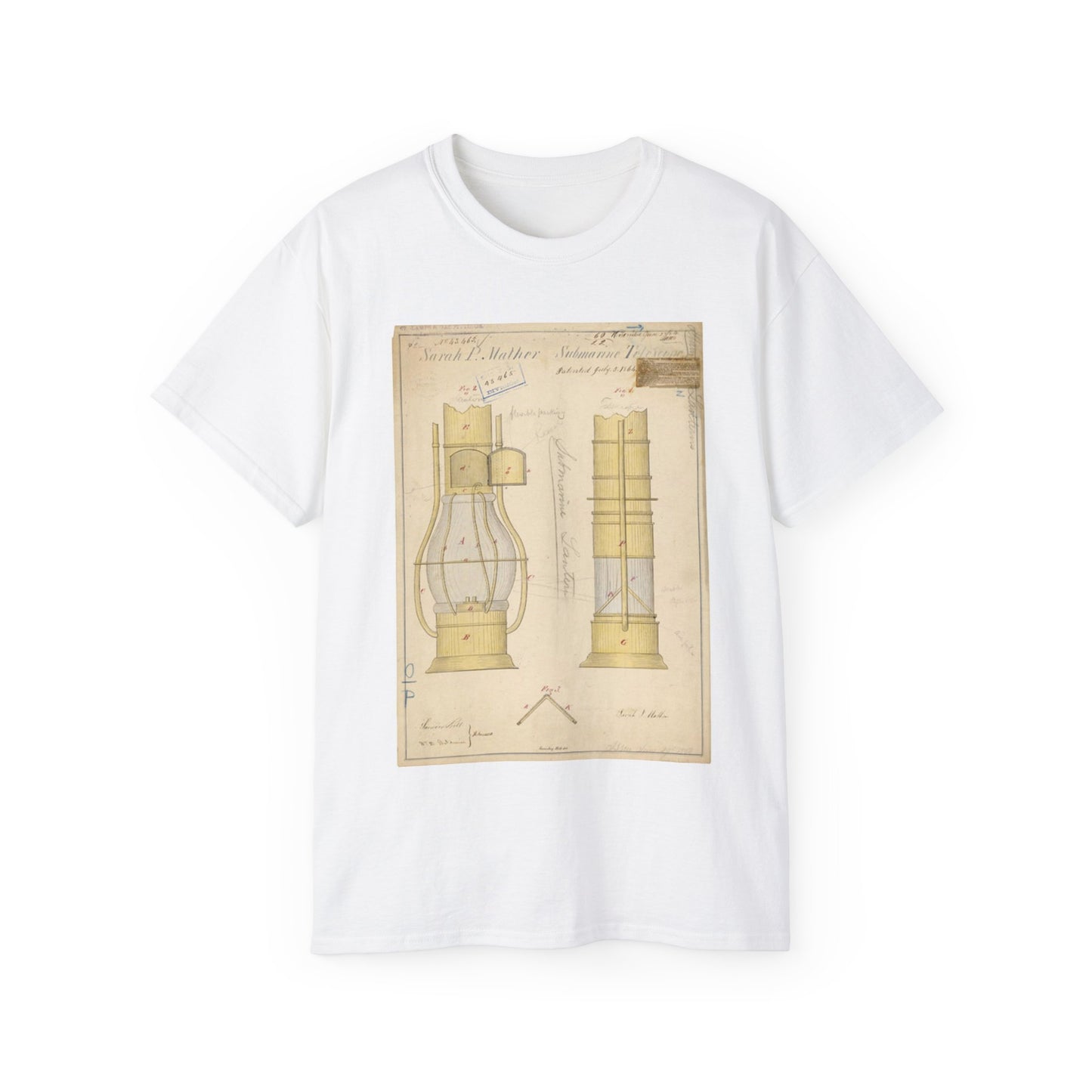 Patent drawing - Drawing of Submarine Telescope Public domain  image White T-Shirt Gildan 2000 Cotton Unisex