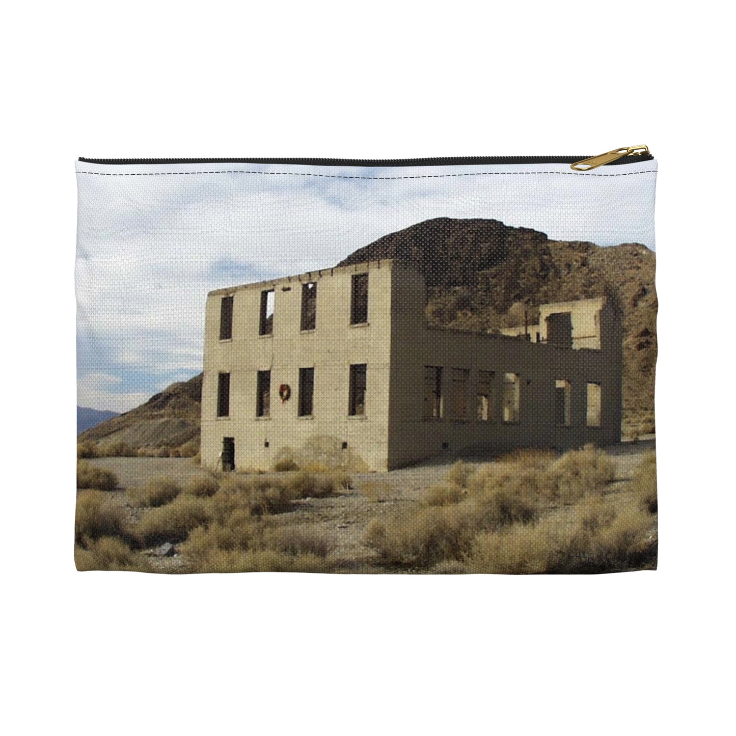 Death Valley Scenic Byway - An Abandoned Structure in Rhyolite Large Organizer Pouch with Black Zipper