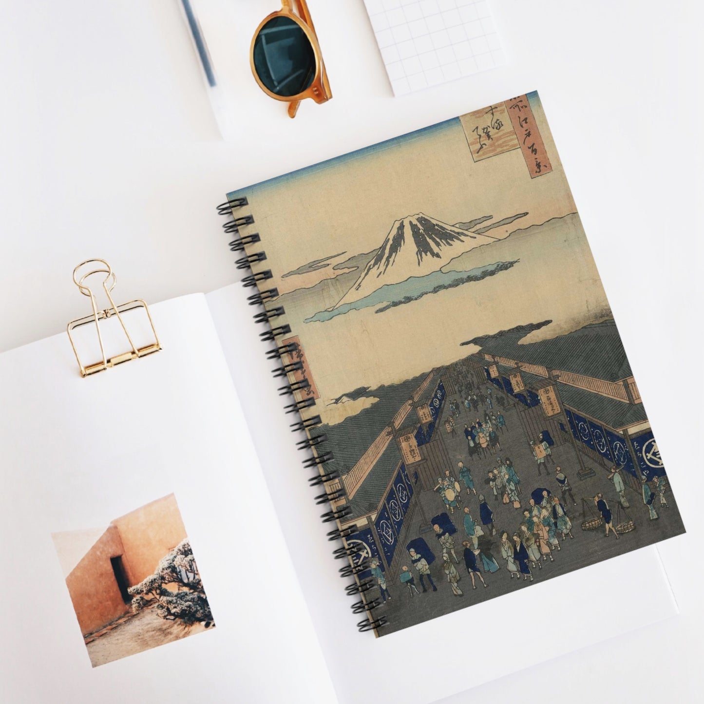 Surugachō, Andō Hiroshige, depicting Mount Fuji Spiral Bound Ruled Notebook with Printed Cover