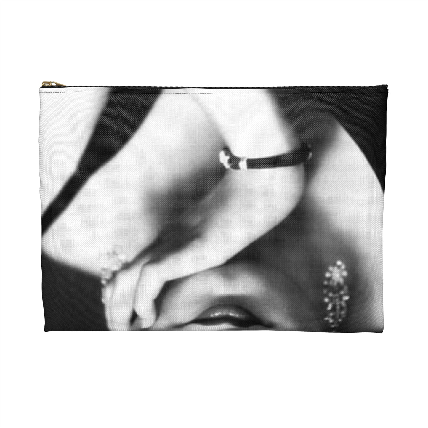 A black and white photo of a woman in a dress. Jean harlow actress film. Large Organizer Pouch with Black Zipper