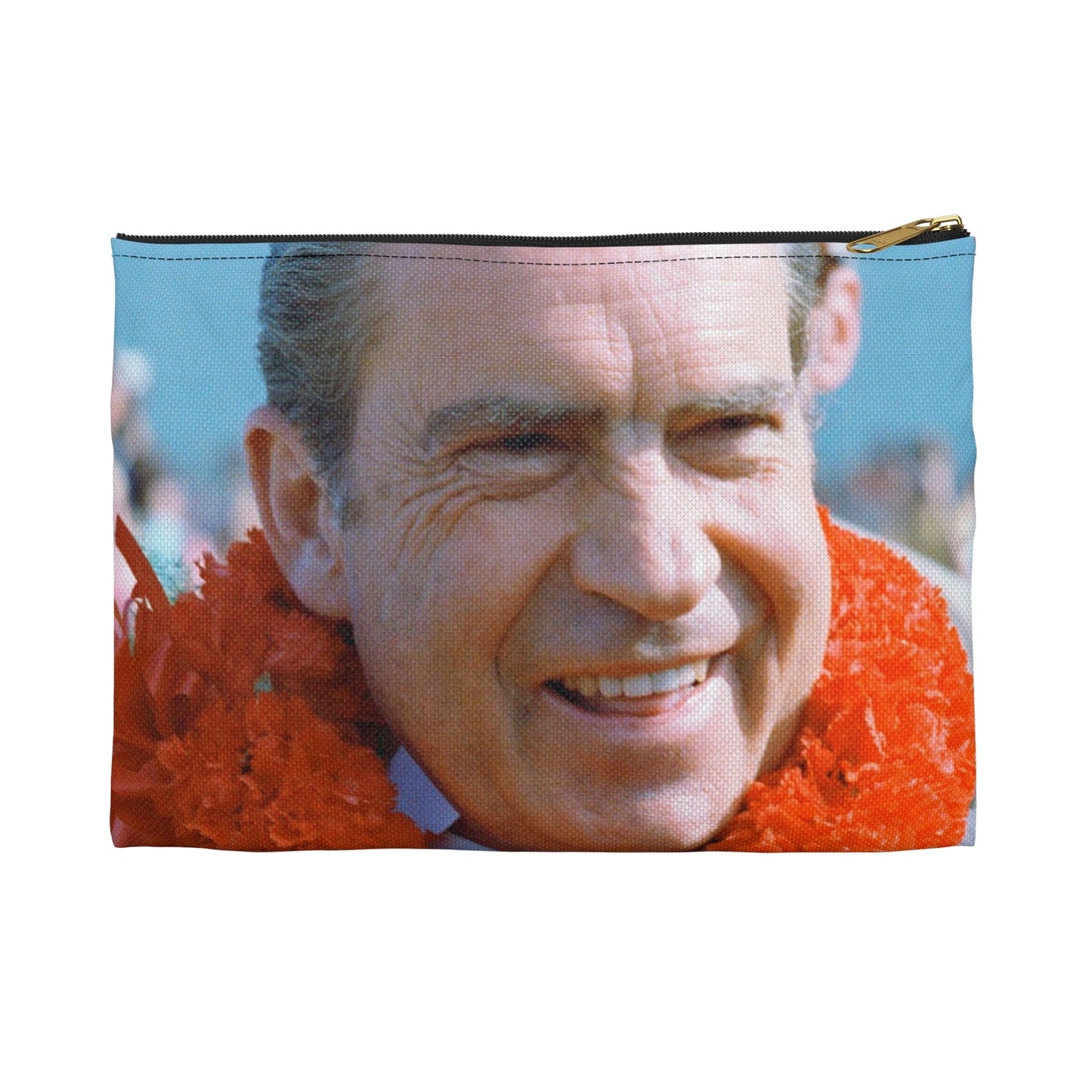 President Richard Nixon Wearing a Traditional Lei Garland during a Stopover in Hawaii en route to China Large Organizer Pouch with Black Zipper