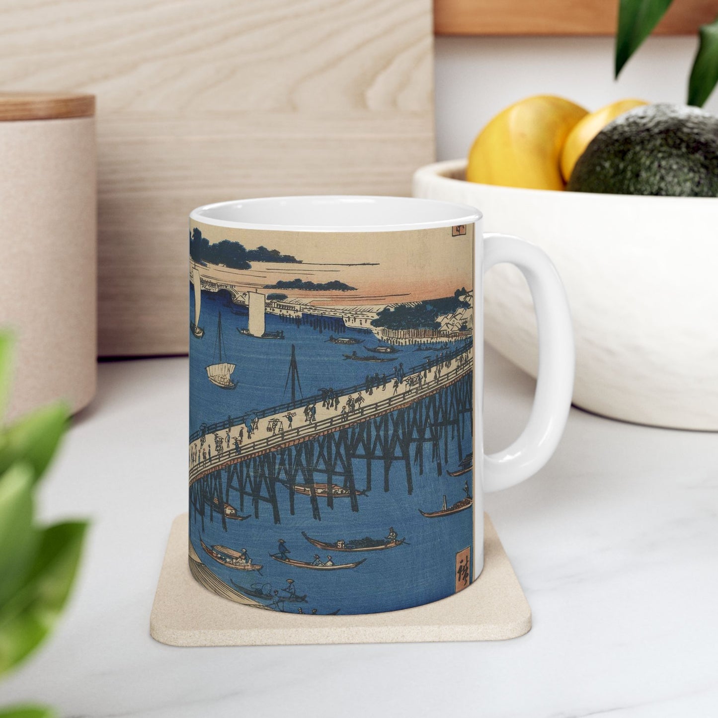 Ryōgokubashi Ōkawabata, Andō Hiroshige - Ukiyo e print Beautiful Novelty Ceramic Coffee Mug 11oz