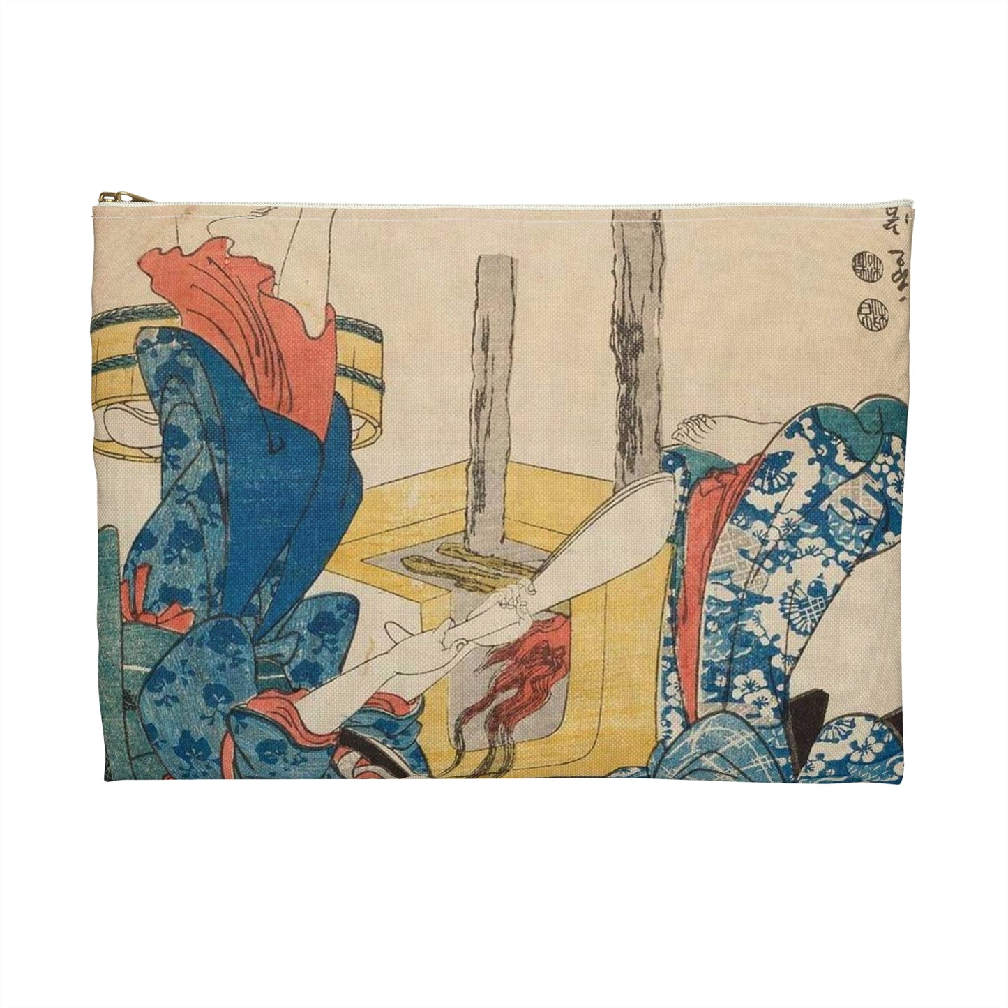 Utagawa Hiroshige I - Kobiety zajęte kokonami jedwabników; rycina z cyklu Kaiko (hodowla jedwabników) Large Organizer Pouch with Black Zipper