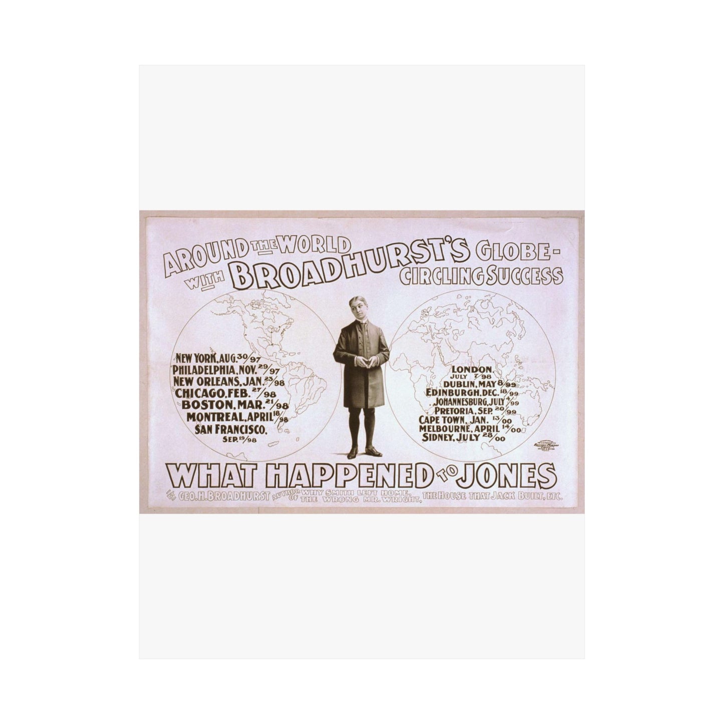 Around the world with Broadhurst's globe-circling success, What happened to Jones by George H. Broadhurst, author of Why Smith left home, The wrong Mr. Wright, The house that Jack built, etc. High Quality Matte Wall Art Poster for Home, Office, Classroom