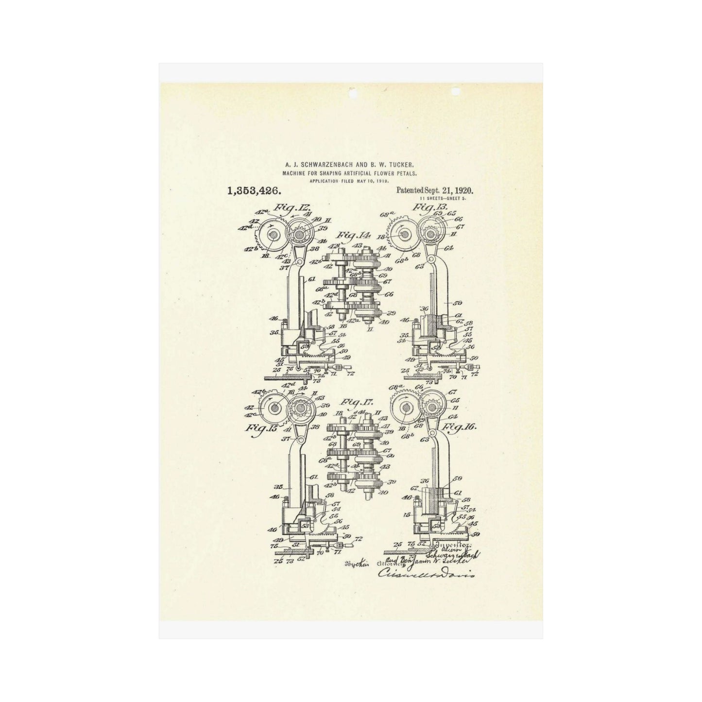 Patent Case File No. 1,353,426, Machine for Shaping Artificial-Flower Petals, Inventor(s)- Alwin J. Schwarzenbach and Benjamin W. Tucker. - DPLA - 73ca175439733b642c8783cdd58e8940 (page 42) High Quality Matte Wall Art Poster for Home, Office, Classroom