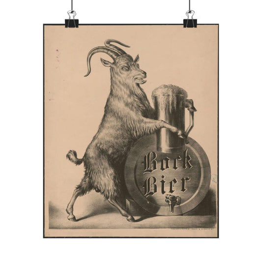 Bock Bier goat on hind legs, holding large mug of beer with front hooves High Quality Matte Wall Art Poster for Home, Office, Classroom