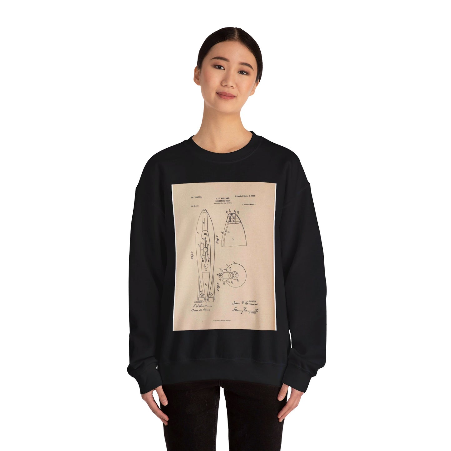 Patent drawing - Drawing for a Submarine Boat Public domain  image Black Heavy Blend Adult Crew Neck SweatShirt