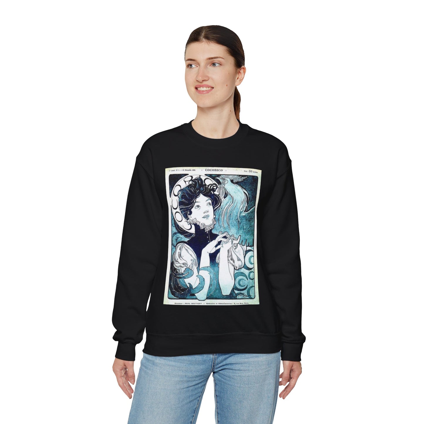 Cocorico 1 du 31 décembre 1898 - Alfons Mucha Black Heavy Blend Adult Crew Neck SweatShirt