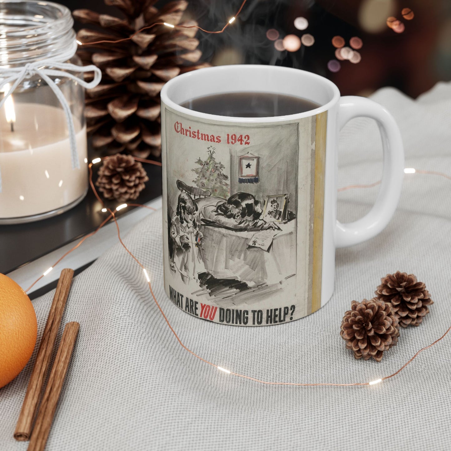 What Are You Doing to Help?  Christmas 1942 Beautiful Novelty Ceramic Coffee Mug 11oz