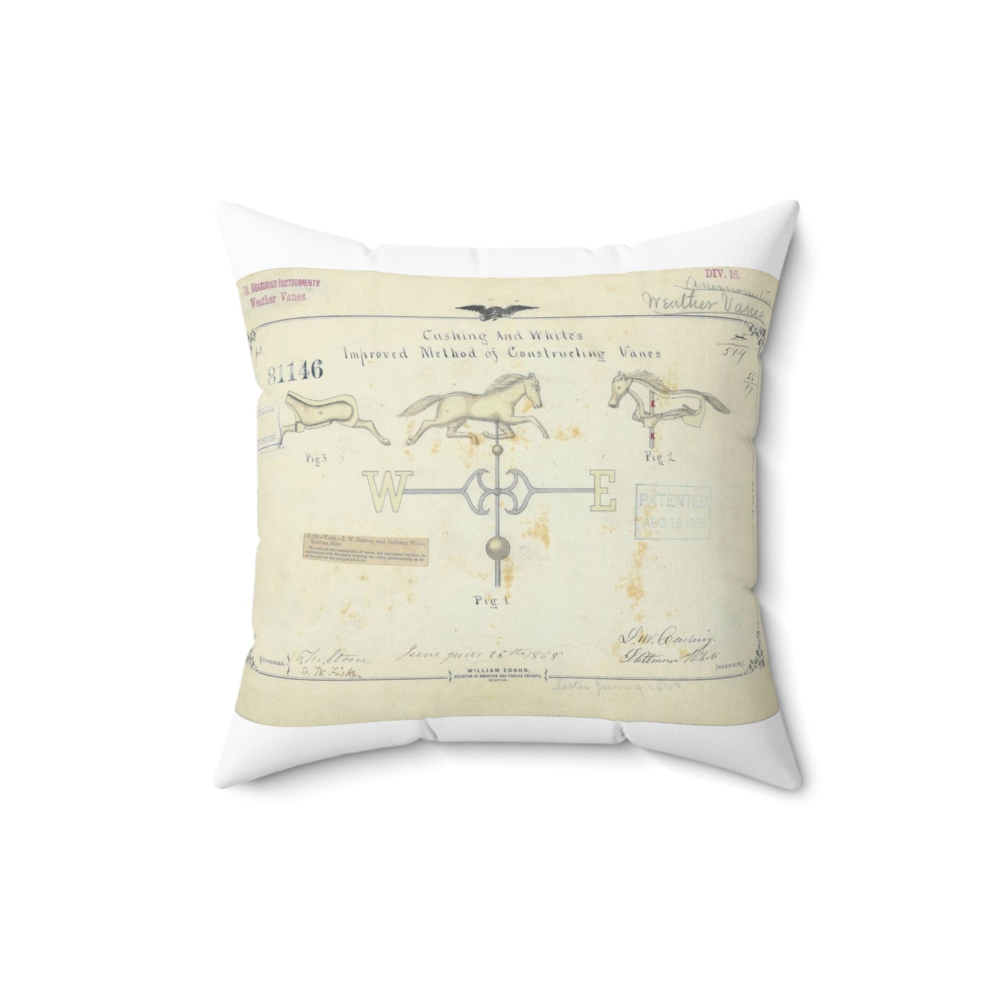 Patent drawing - Drawing of an Improved Method of Constructing Vanes Public domain  image Decorative Accent Square Pillow